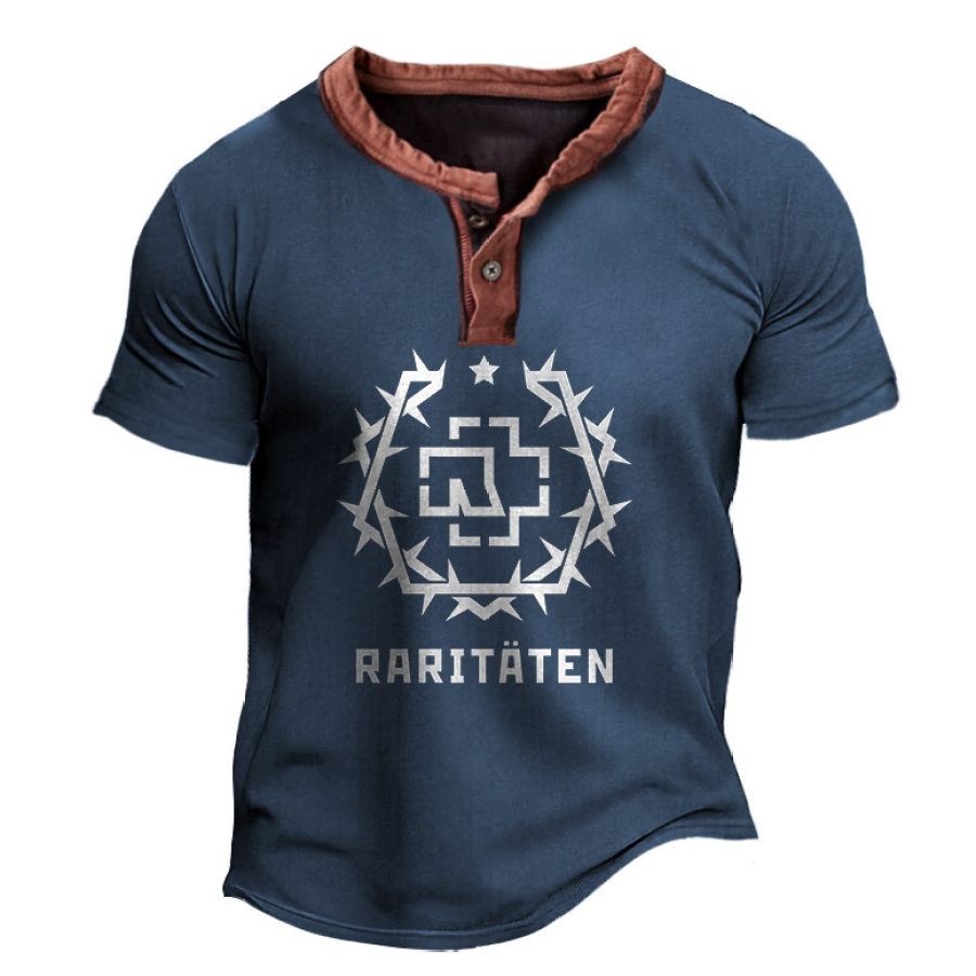 

Men's T-Shirt Henley Rammstein Rock Band Outdoor Short Sleeve Contrast Color Summer Daily Tops