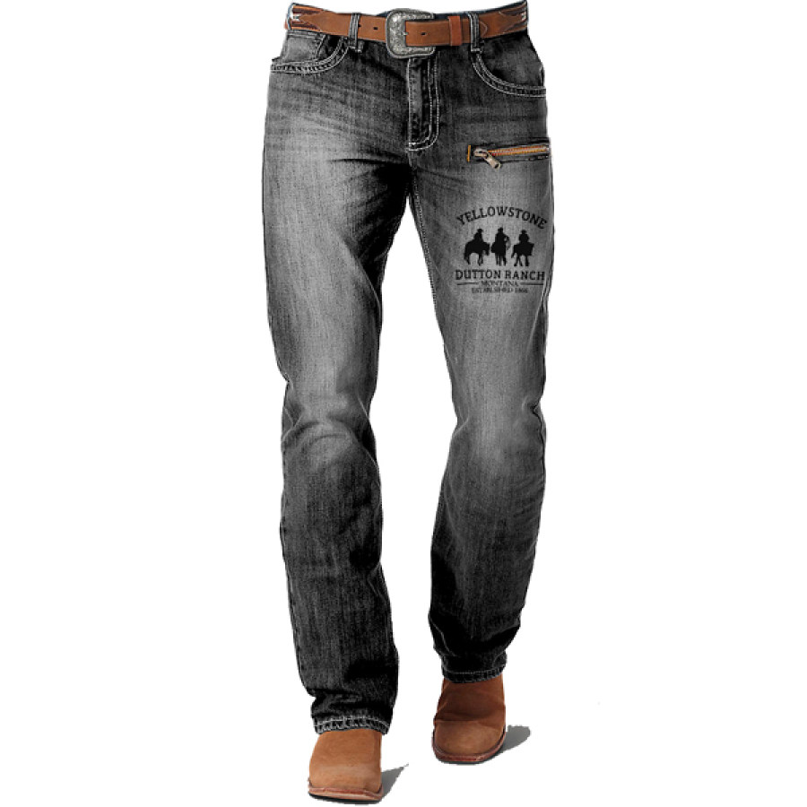 

Pantalon Droit Décontracté Pour Hommes Pantalon D'extérieur Vintage Yellowstone En Coton Lavé Avec Poche Zippée