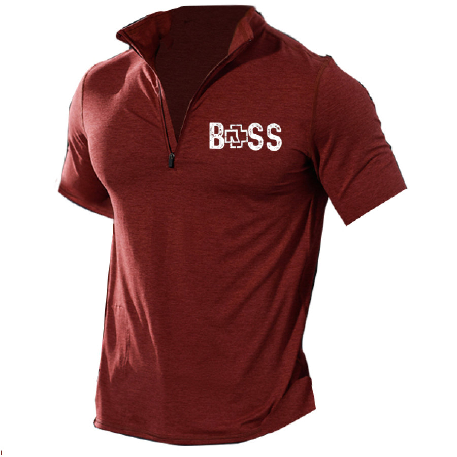 

Herren-T-Shirt Mit 1/4-Reißverschluss Und Stehkragen Lässiges Outdoor-Kurzarm-T-Shirt Aus Baumwolle