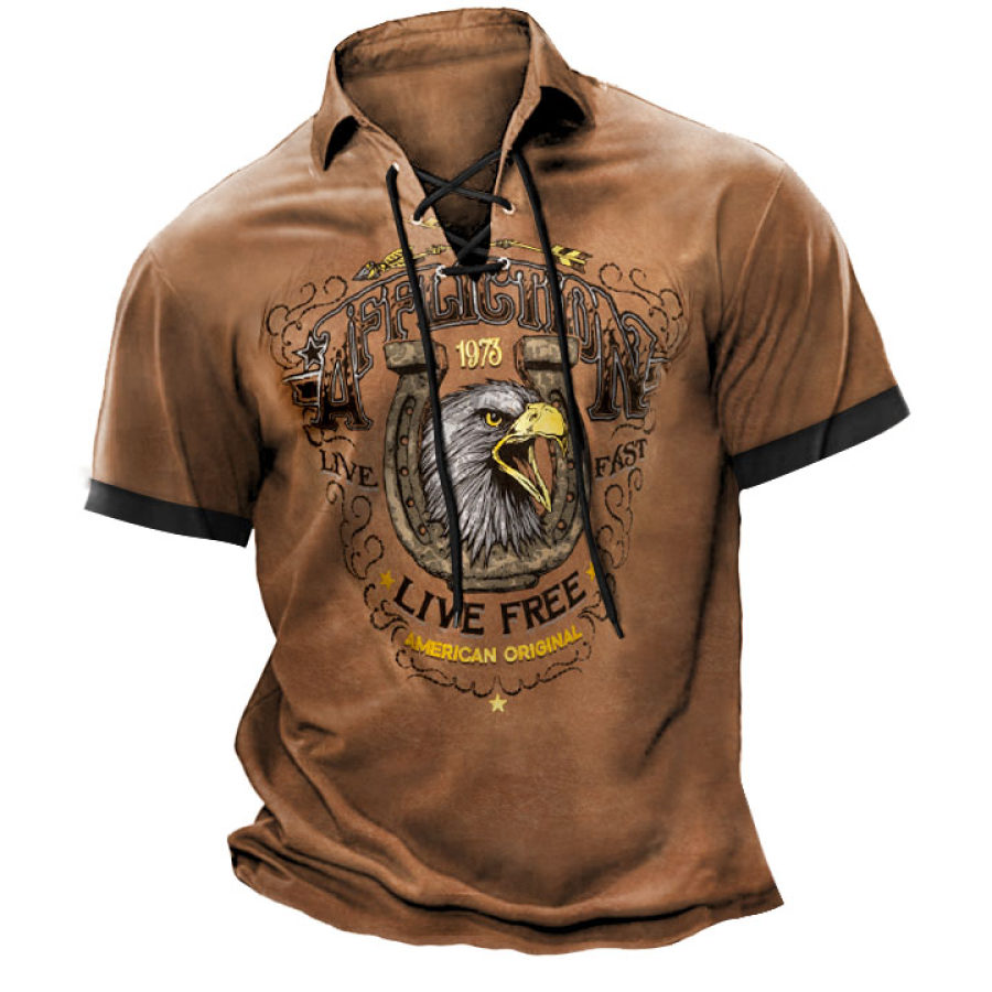

Camiseta Para Hombre Polo Con Cordones Eagle 1973 Estampado Vintage Al Aire Libre Bloques Manga Corta Verano Diario Tops