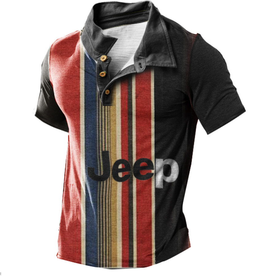 

Polo Rayé Décontracté D'extérieur Pour Hommes Jeep T-shirt à Manches Courtes Respirant Et Confortable