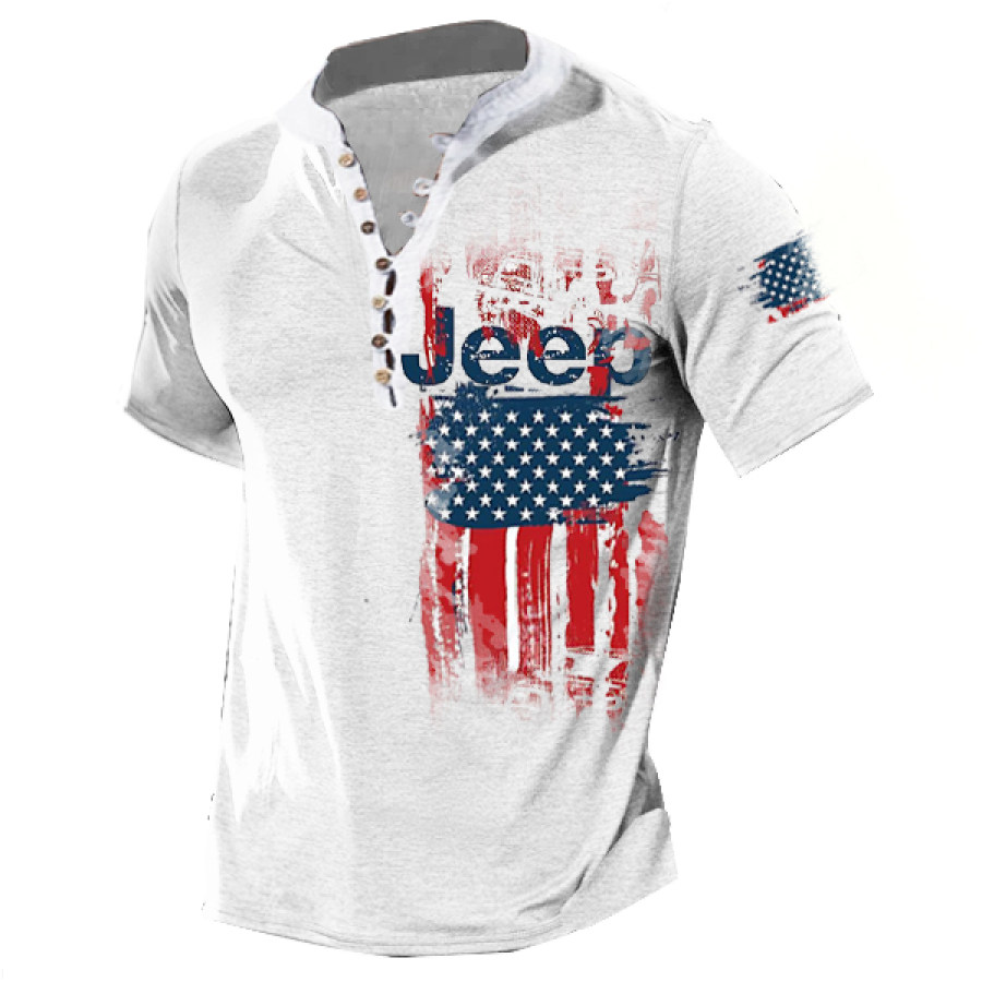 

Henley – Chemise Décontractée à Col En V Pour Hommes Imprimé Drapeau Américain Jeep Confortable Et Respirant T-Shirt à Manches Courtes
