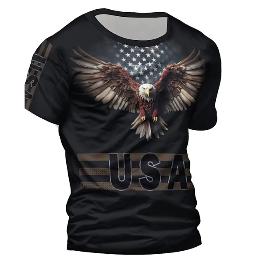 

T-shirt Décontracté Et Confortable Pour Hommes Imprimé Aigle Et Lettres Hauts Pull à Manches Courtes