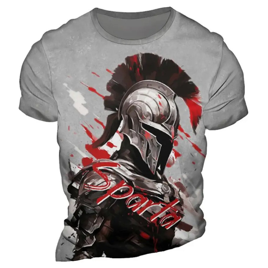 

Spartan Warrior 3D-Digitaldruck Herren Grafik-T-Shirt Kausal Bequeme T-Shirts Kurzarm Pullover Tops Sommerkleidung