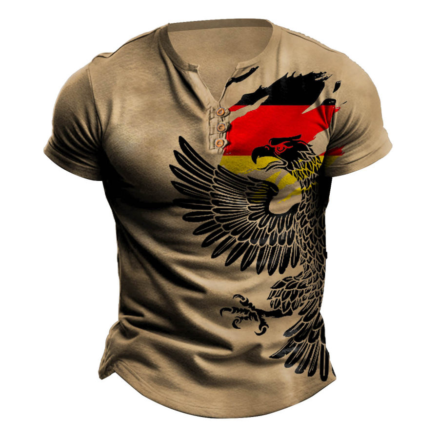 

Men's T-Shirt Henley German Flag Eagle Outdoor Short Sleeve Summer Daily Tops