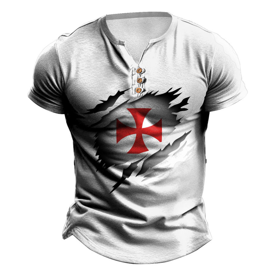 

Men's T-Shirt Henley Knights Templar Outdoor Short Sleeve Summer Daily Tops