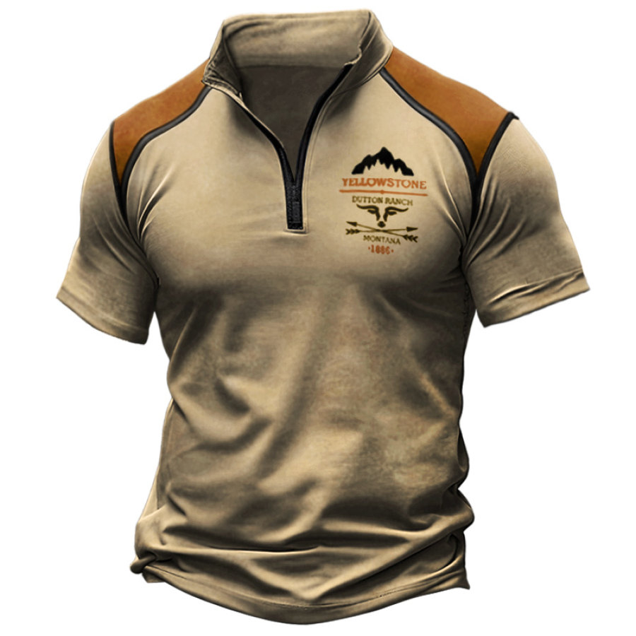 

Camiseta Para Hombre Con Cremallera De 1/4 Vintage Yellowstone Colorblock Resort Jersey De Manga Corta