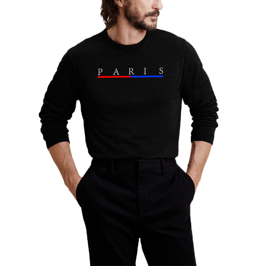 

PARIS Print Men's Graphic Design Crew Neck Long Sleeve Active T-shirt Casual Comfy Shirts