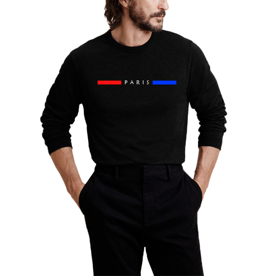 

T-shirt Actif à Manches Longues Et Col Rond Pour Hommes Imprimé PARIS Chemises Décontractées Et Confortables