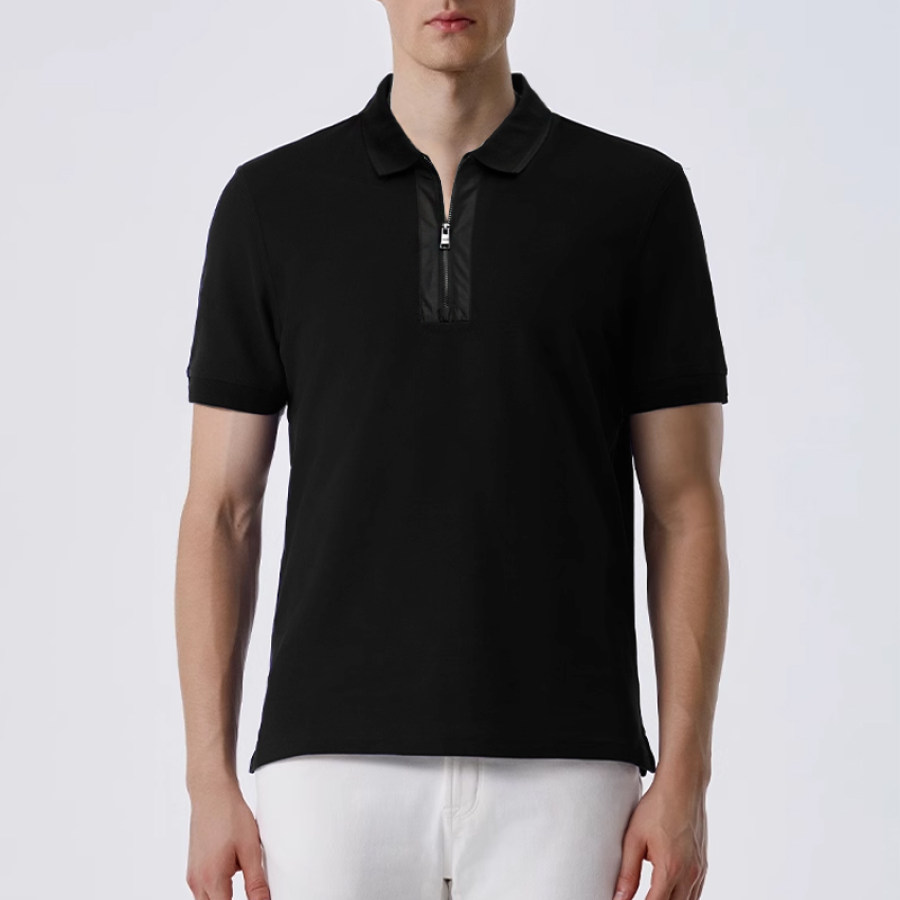 

Polo De Manga Corta Con Cremallera De Color Sólido Informal De Negocios Para Hombre