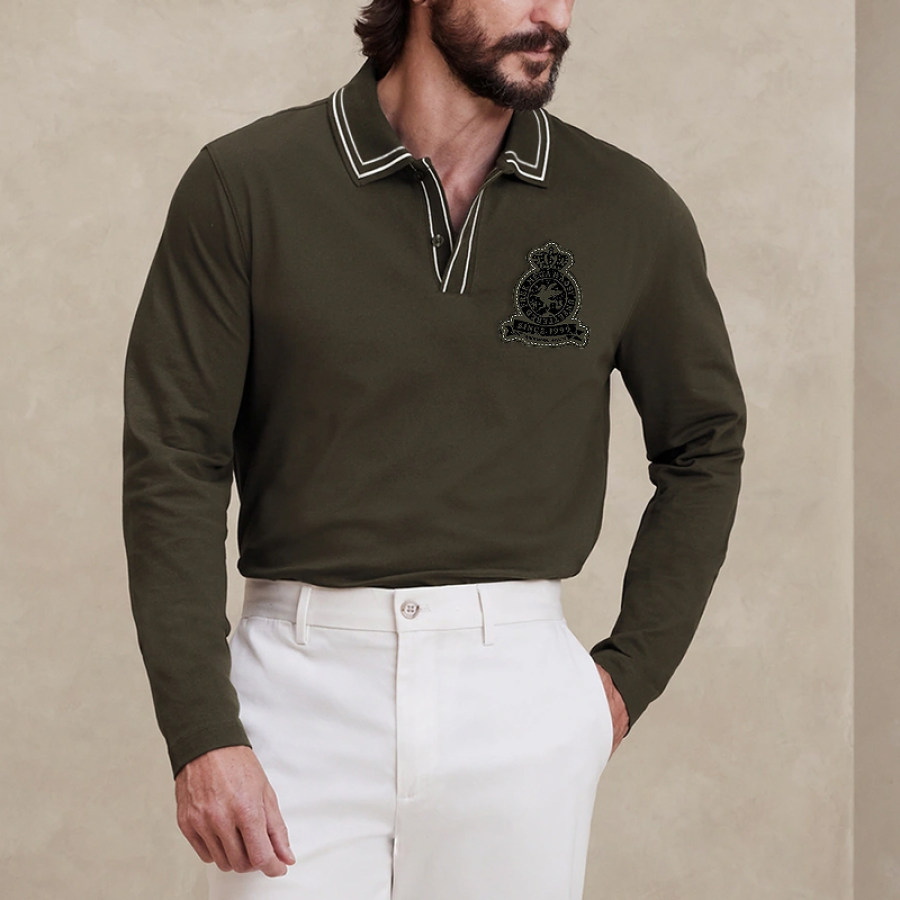 

Herren Business Casual Vintage Langarm-Poloshirt
