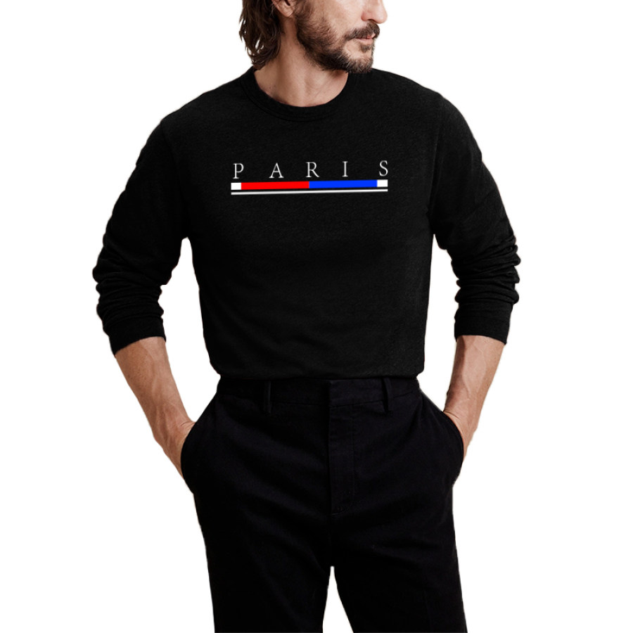 

PARIS Print Camiseta Activa De Manga Larga Con Cuello Redondo Y Diseño Gráfico Para Hombre Camisas Cómodas E Informales