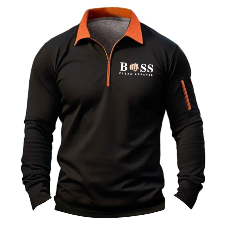 

Camiseta Boss Con Solapa Y Cremallera De 1/4 Para Hombre Jersey Informal De Manga Larga Con Bolsillo En Bloques De Color