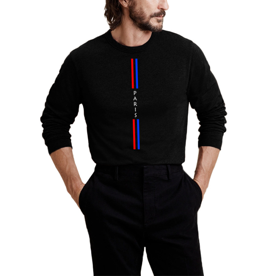 

Мужская активная футболка с принтом PARIS и графическим дизайном с круглым вырезом и длинными рукавами повседневные удобные рубашки