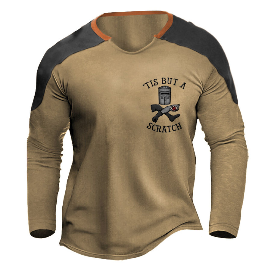 

Herren-T-Shirt „Tis But A Scratch“ Templar-Druck Farbblock Langärmelig Für Den Täglichen Gebrauch Im Freien