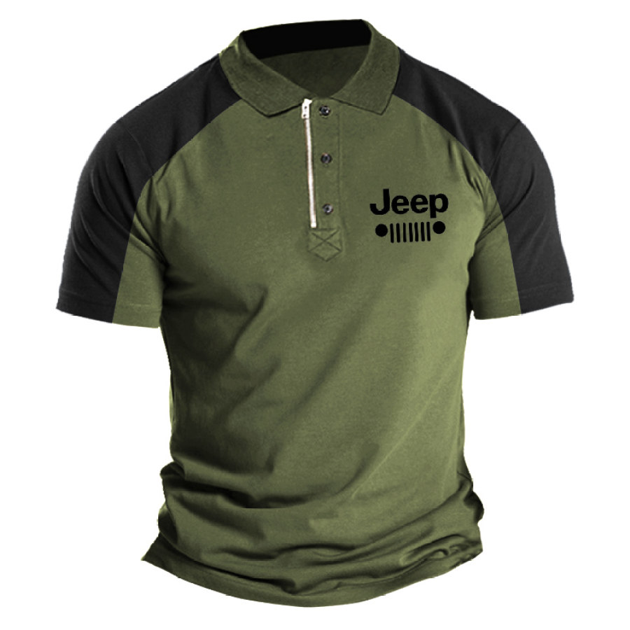 

Herren T-Shirt Polo Reißverschluss Jeep Vintage Outdoor Farbblock Kurzarm Sommer Alltag Tops