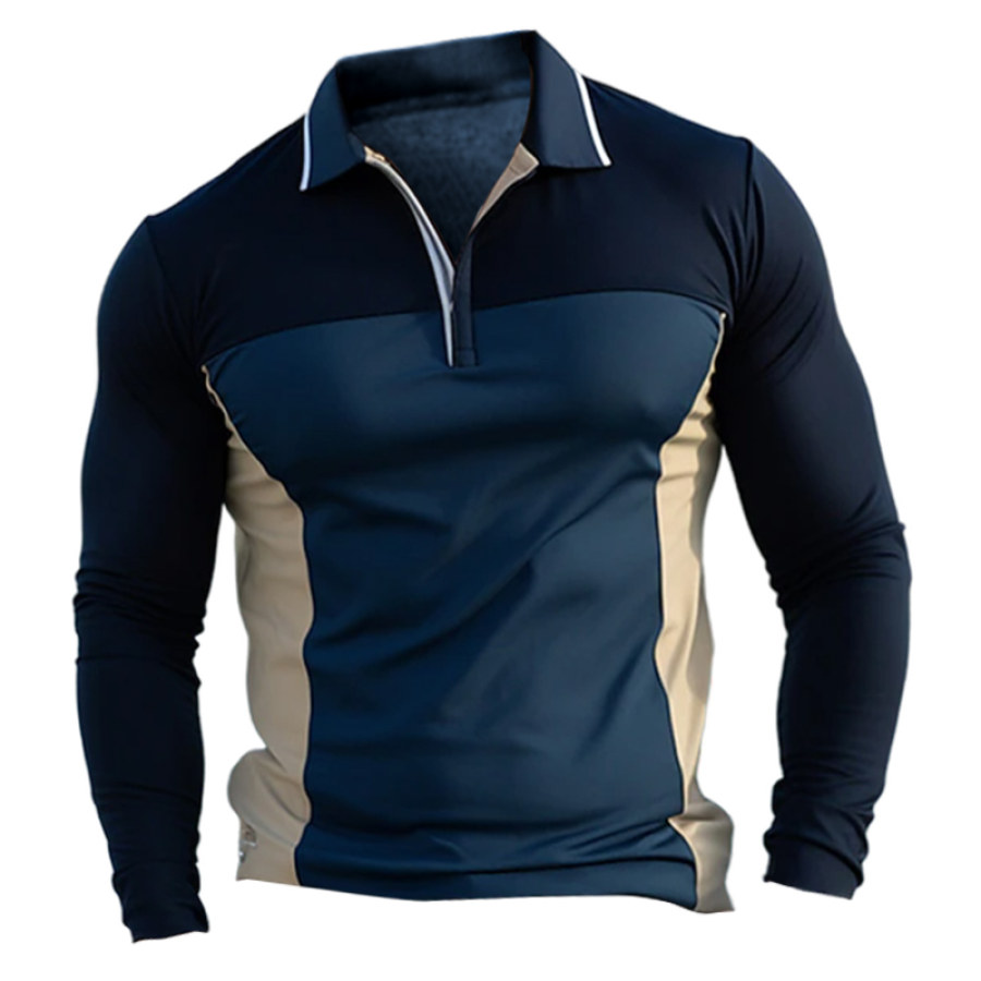

Herren-Poloshirt Lässiges Revers Langärmlig Farbblock-T-Shirt