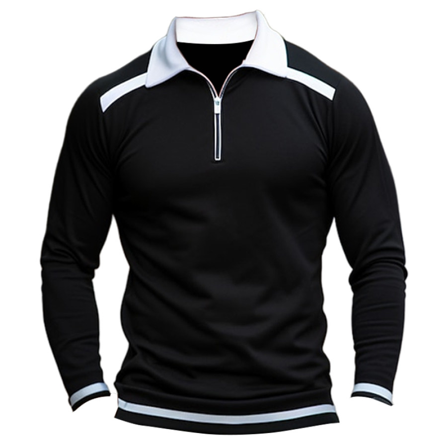 

Herren-Poloshirt Mit 1/4-Reißverschluss Lässiges Urlaubs-Revers-Langarm-T-Shirt