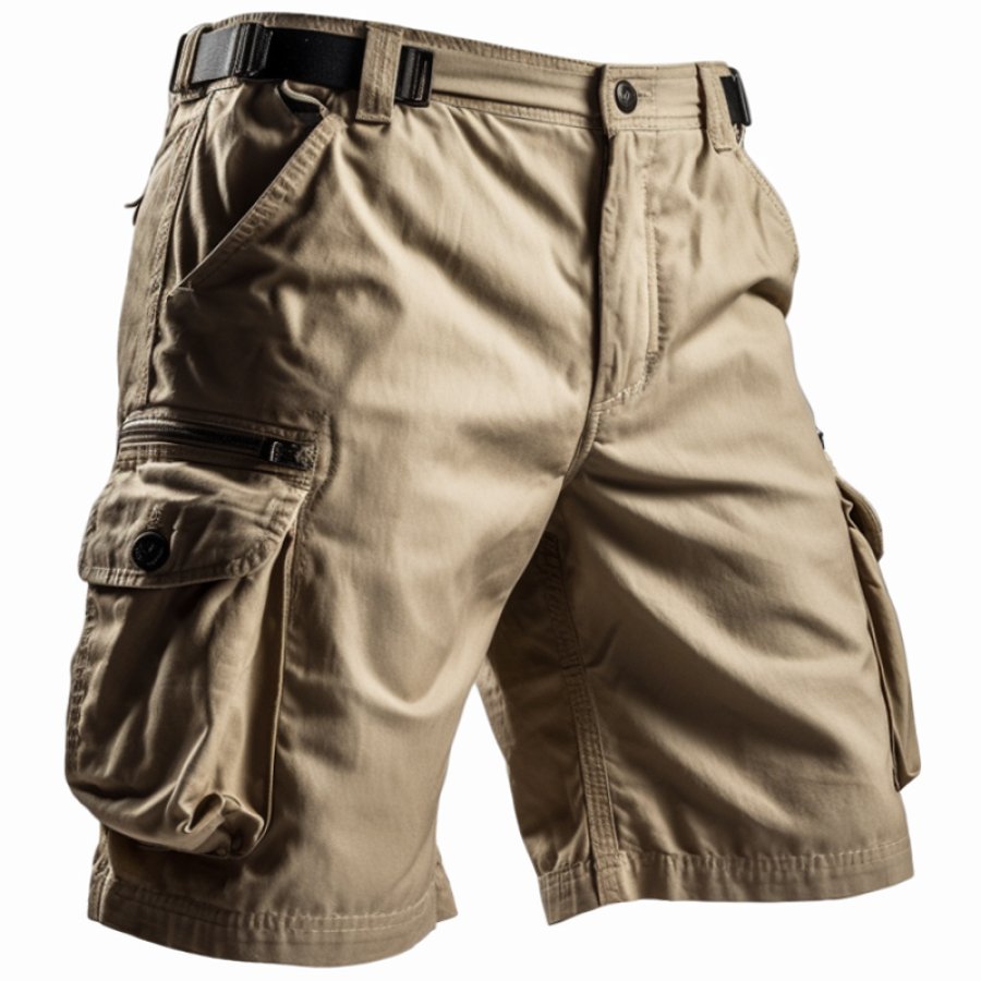 

Herren Retro-Reißverschlusstasche Viertelhose Urlaub Strandhose Cargohose Golf-Shorts