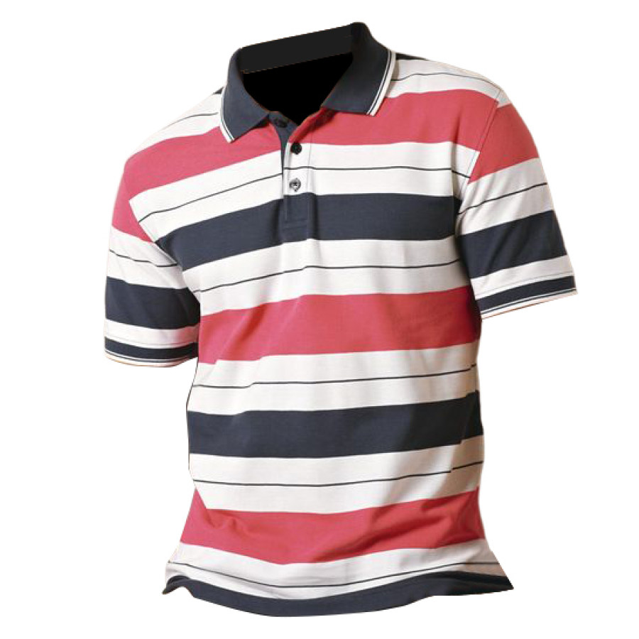 

Camiseta Para Hombre Polo Golf Estampado A Rayas Al Aire Libre Manga Corta Verano Tops Diarios