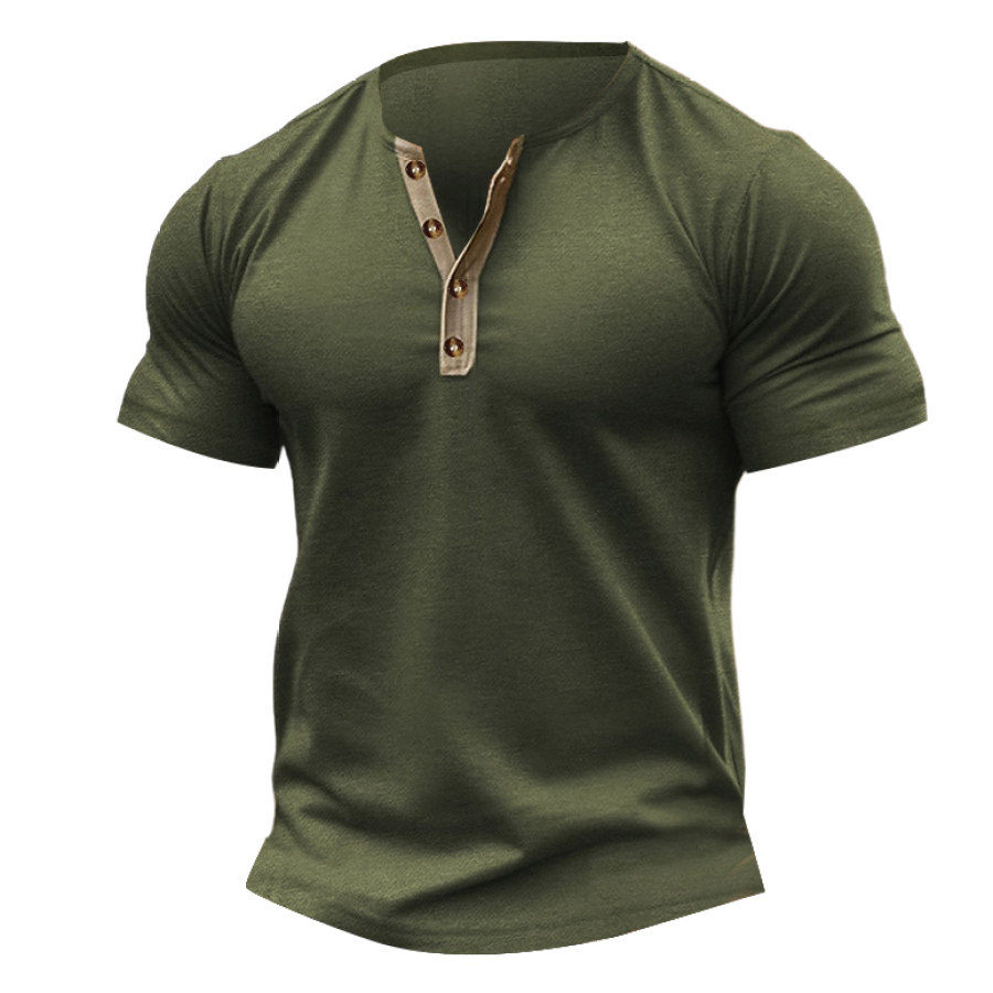

Herren T-Shirt Henley Color Block Outdoor Kurzarm Sommer Alltag Tops