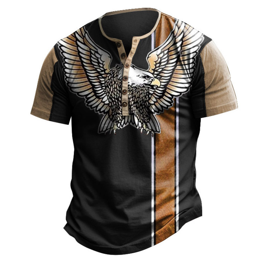 

Camiseta Para Hombre Henley Rayas Águila Bloque De Color Al Aire Libre Manga Corta Verano Diario Tops