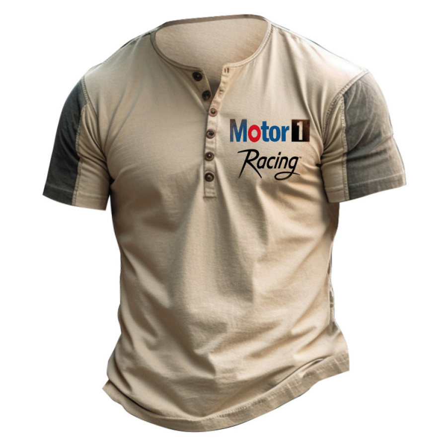 

T-Shirt Homme Henley Motor Oil Racing Color Block Extérieur Manches Courtes Eté Quotidien Hauts