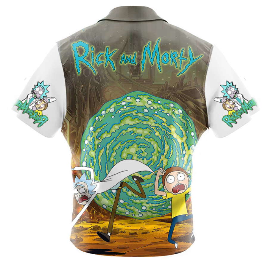 

Camisa De Vacaciones En La Playa De Manga Corta Con Estampado De Morty Y Paquete De Moda Para Hombre