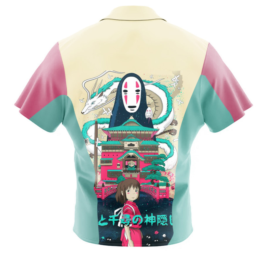 

Men's Fashion Spirited Away Print Short Sleeve Beach Vacation Shirt