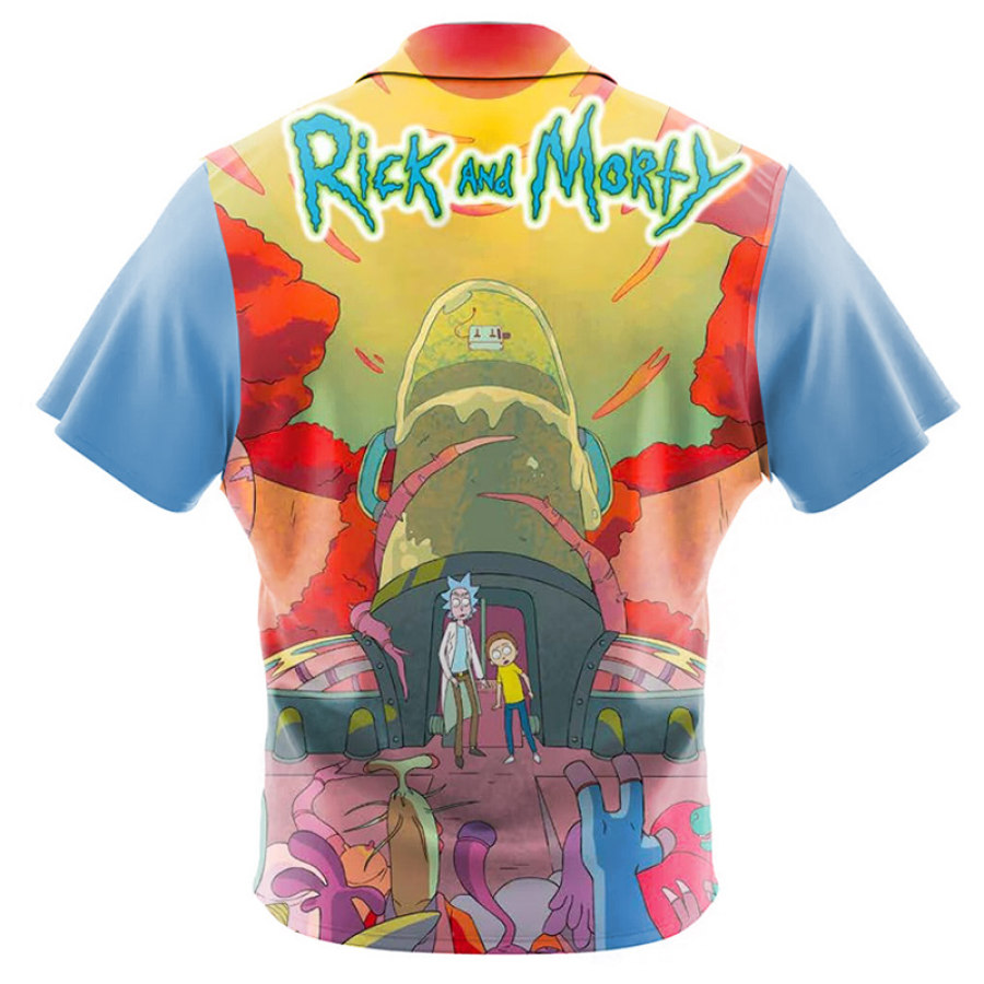 

Herrenmode-Hemd Mit Rick-and-Morty-Print Und Kurzen Ärmeln Für Den Strandurlaub