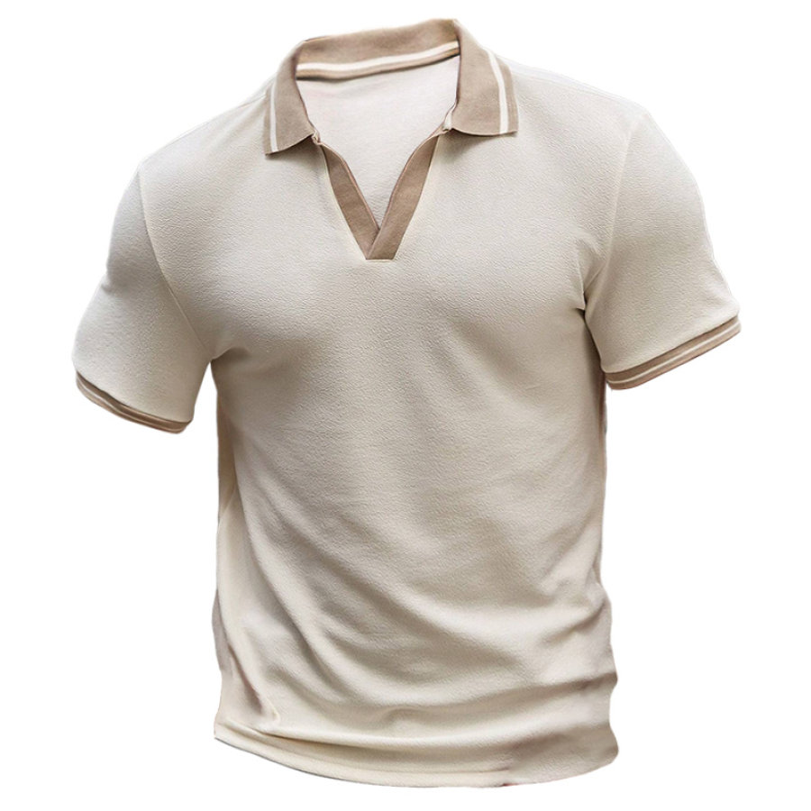 

Herren-Poloshirt Mit Kontrastbesatz Lässiges Einfarbiges Revers-Kurzarm-T-Shirt