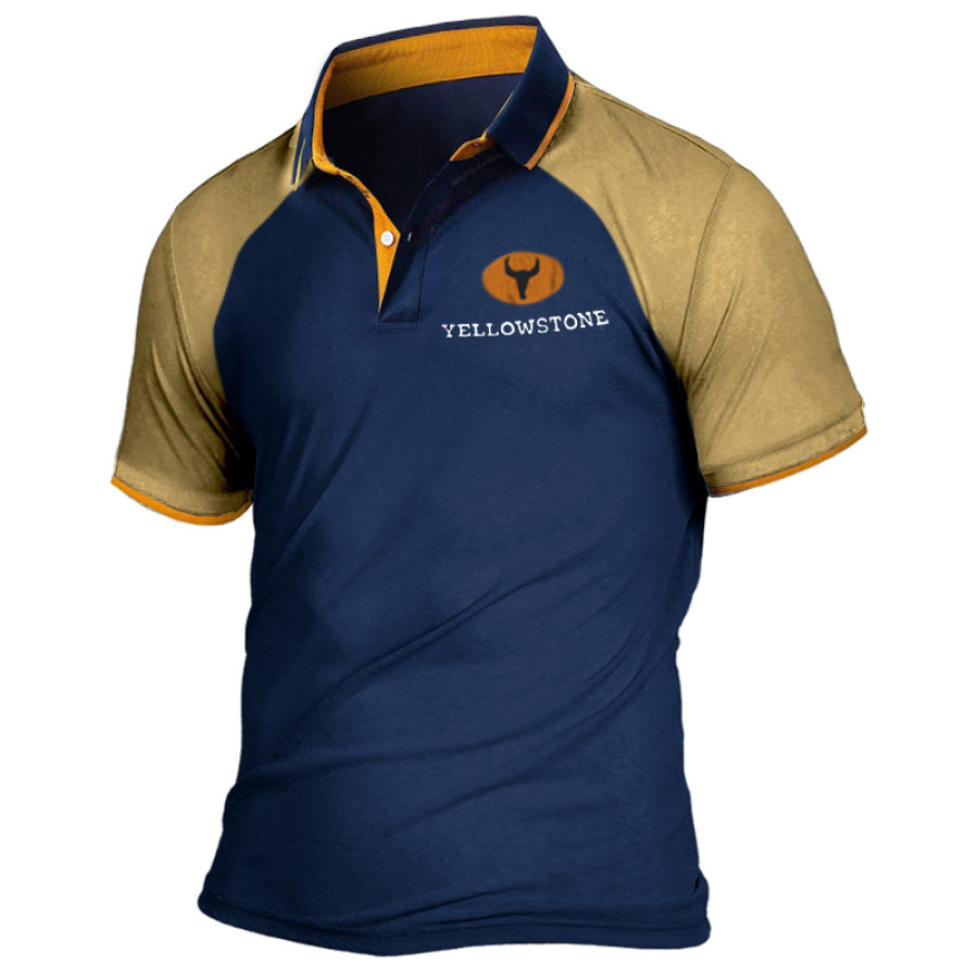 

Herren-Poloshirt Yellowstone Mit Kontrastbesatz Lässiges Einfarbiges Raglan-Kurzarm-T-Shirt Mit Revers