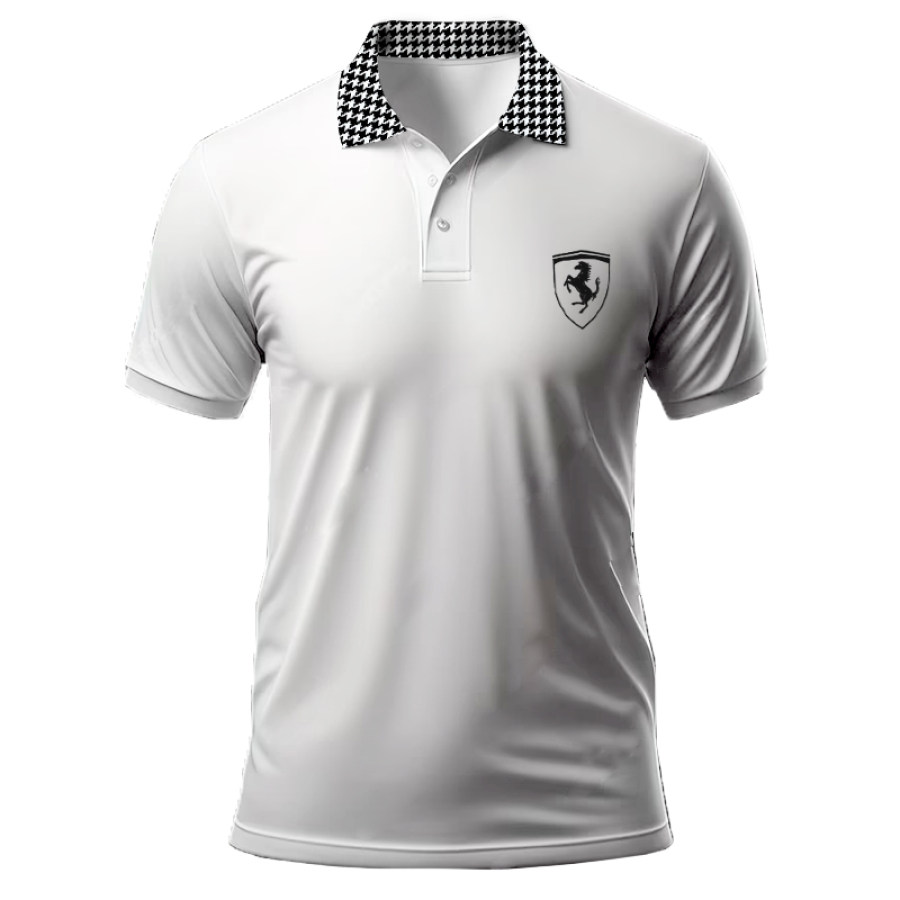 

Lässiges Herren-Poloshirt Mit Hahnentritt-Ausschnitt Und Patchwork-Farbdesign
