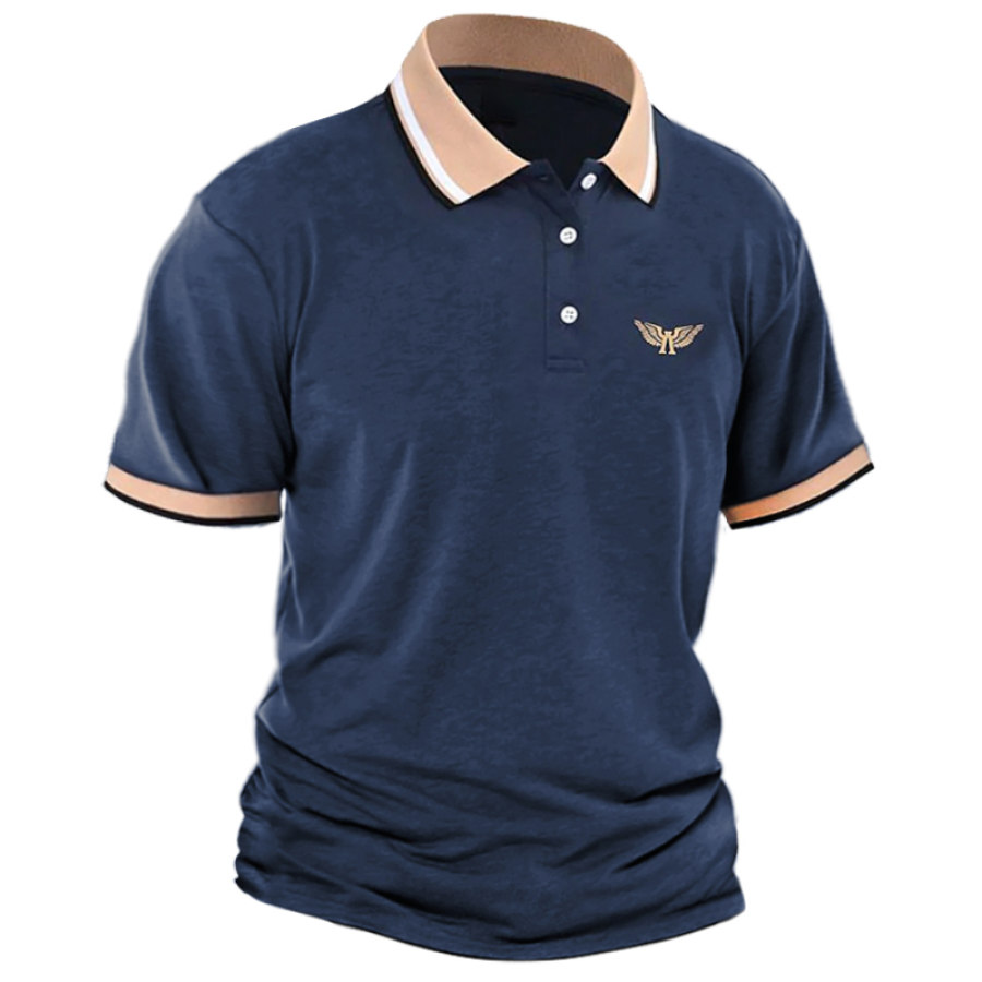 

Herren-Poloshirt Mit Flügel-Stickerei Und Kontrastkragen In Blau