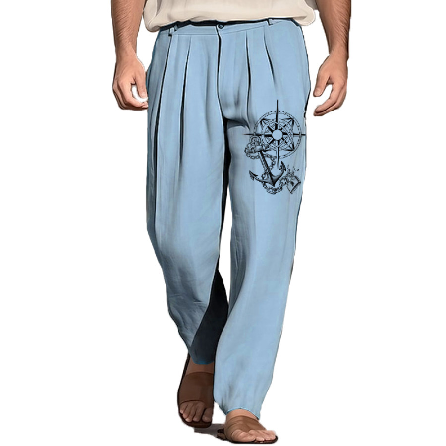 

Men's Linen Casual Beach Drawstring Bedrucken Pants