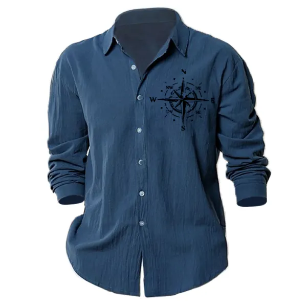 Men's Linen Casual Beach Style Nautical Printed Shirt - Cotosen.com