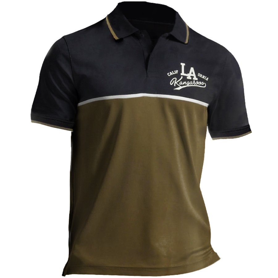 

Herren-Golf-Strand-Poloshirt Mit Retro-Farbblock-Los-Angeles-Print