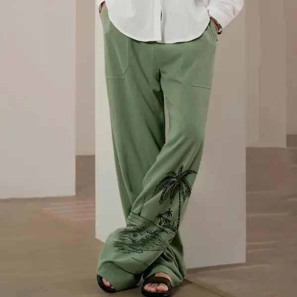 Men's Coconut Tree Print Beach Vacation Casual Daily Linen Hawaiian Pants - Cotosen.com