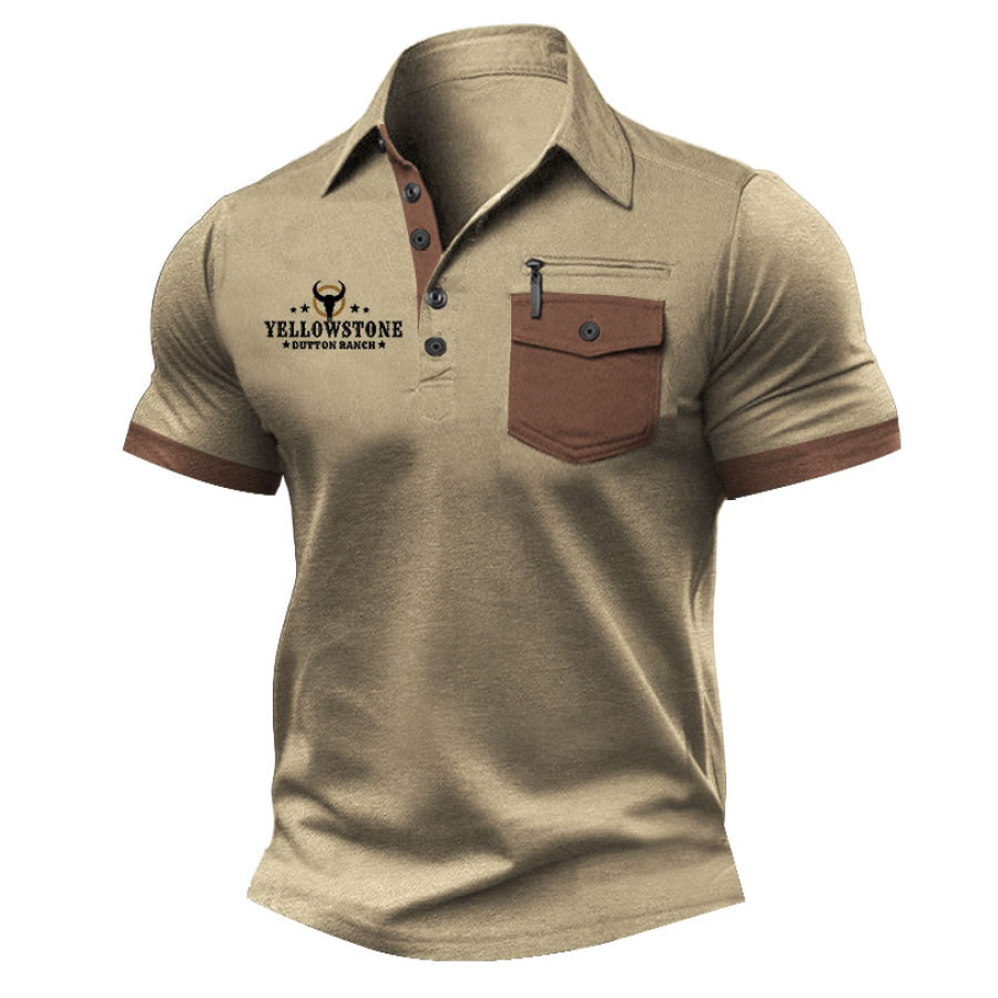 

Camiseta Para Hombre Polo Yellowstone Estampado Bolsillo Vintage Al Aire Libre Bloques De Color Manga Corta Verano Diario Tops