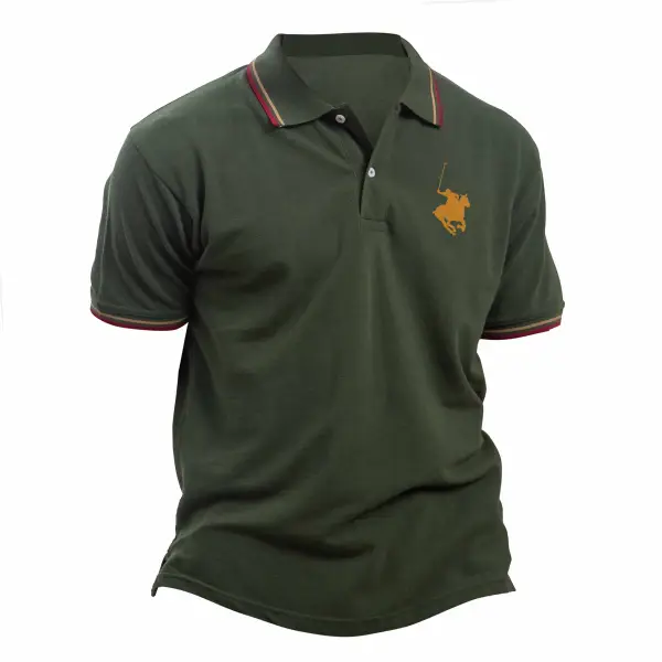 Men's T-Shirt Polo Golf Horse Print Outdoor Color Block Short Sleeve Summer Daily Tops - Cotosen.com