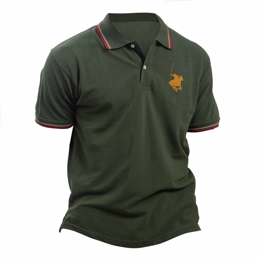 

Herren T-Shirt Polo Golf Pferd Aufdruck Outdoor Farbblock Kurzarm Sommer Alltag Tops