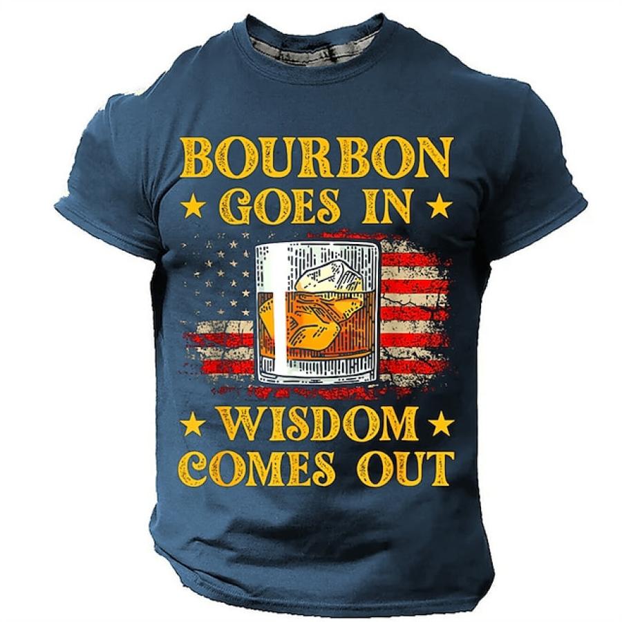 

Bourbon Goes In Wisdom Comes Out Pour Hommes Imprimé Drapeau Américain Extérieur Quotidien Décontracté T-Shirt à Manches Courtes
