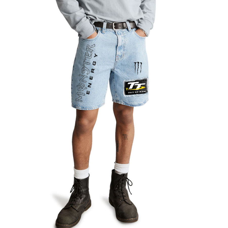 

Lässige Trendige Denim-Shorts Mit Monster-Energy-Aufdruck Für Herren