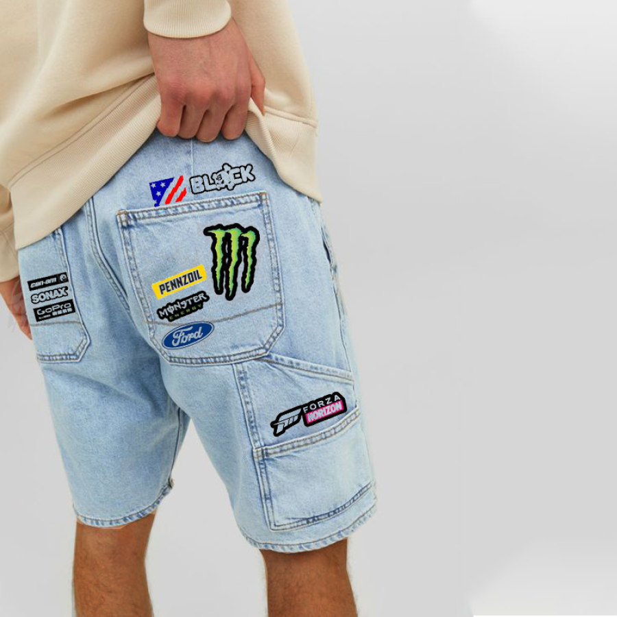 

Pantalones Cortos De Mezclilla Callejeros Informales Con Múltiples Bolsillos Monster Energy Racing Para Hombre