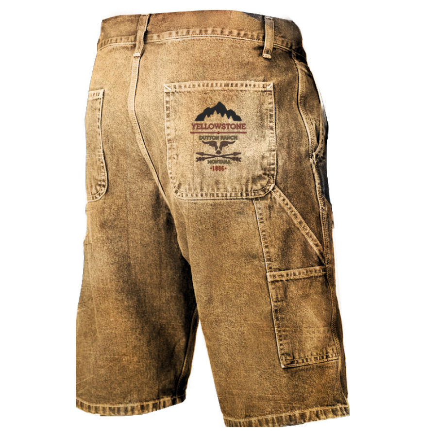 

Short De Moto Pour Hommes Pantalon D'extérieur Vintage En Coton Lavé Yellowstone Avec Poche Zippée