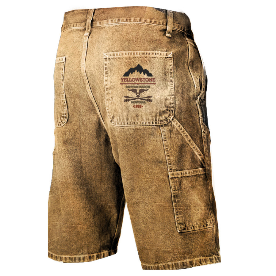 

Herren-Motorradshorts Im Freien Vintage-Yellowstone-gewaschene Baumwolle Gewaschene Hose Mit Reißverschlusstaschen