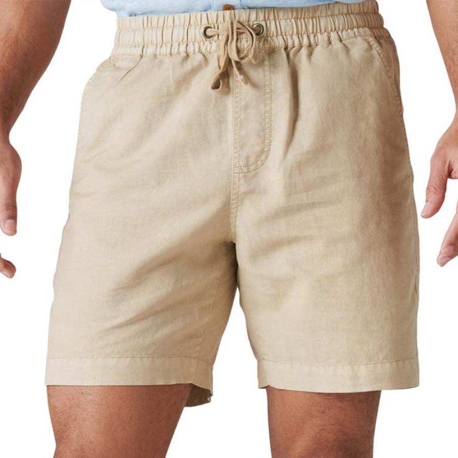 

Pantalones Cortos De Algodón Y Lino Con Cintura Con Cordón Para Hombre Pantalones Cortos De Playa Informales Para Resort