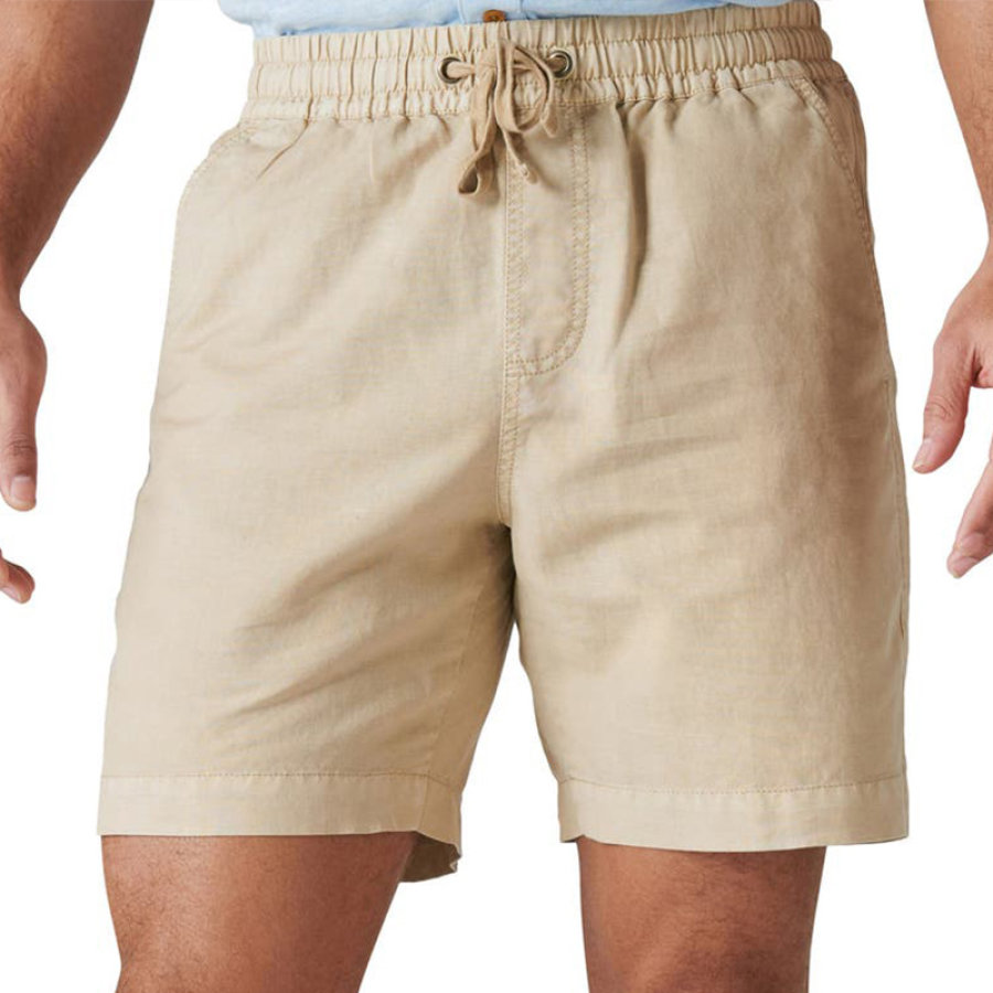 

Herren-Shorts Aus Baumwolle Und Leinen Mit Kordelzug An Der Taille Lässige Resort-Strandshorts