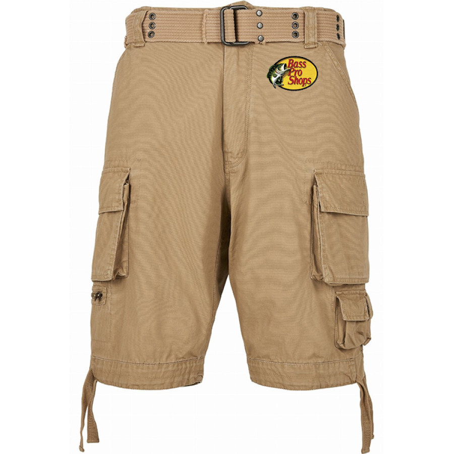 

Men's Bass Pro Shops Multi-pocket Design Vintage Beige Outdoor Fishing And Mountaineering Cargo Shorts