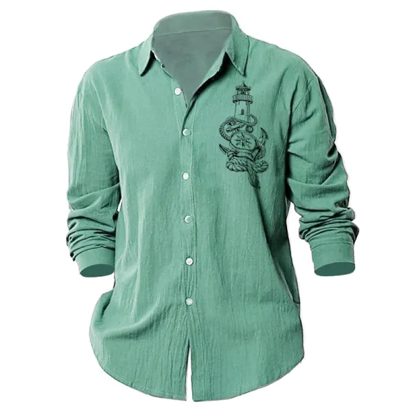 Men's Linen Casual Hawaiian Resort Style Bedrucken Shirt - Cotosen.com